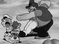 Black and White Popeye With Man and Spinach Can