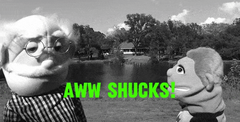 Black And White Puppet Characters Aww Shucks GIF