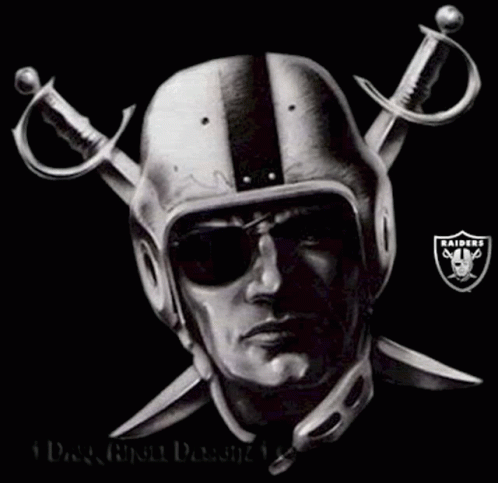 Black and White Raiders Player with Crossed Swords