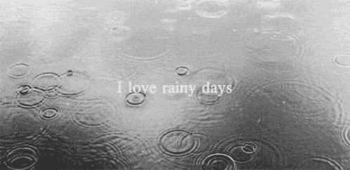 Black And White Raindrops Saying I Love Rainy Days GIF