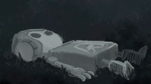 Black And White Robot Laying Down With Smoke
