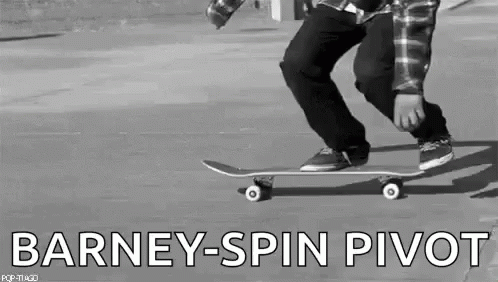 Black And White Skateboarder Barney Spin Pivot Trick GIF