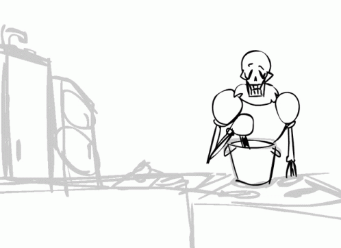 Black And White Skeleton With Bucket GIF