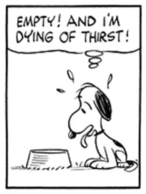 Black and White Snoopy Drinking From Faucet