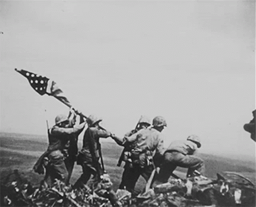 Black and White Soldiers Holding Flag