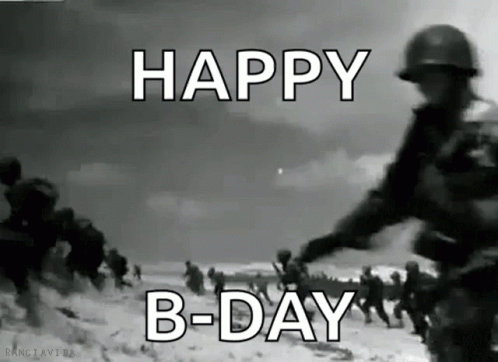 Black and White Soldiers on Beach Saying Happy B-Day