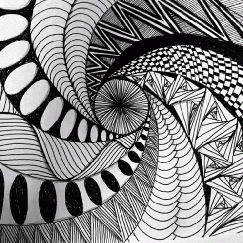 Black and White Spiral with Circles