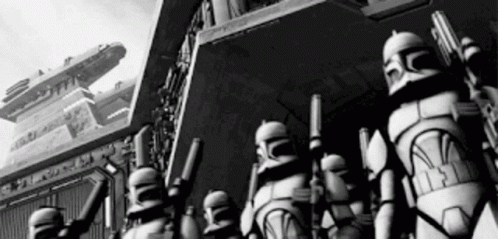 Black and White Star Wars Clone Troopers in Front of Building