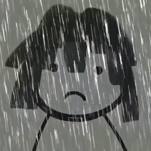 Black and White Stick Figure Sad in Rain