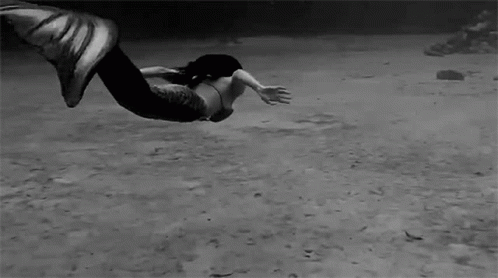 Black And White Swimming Mermaid GIF