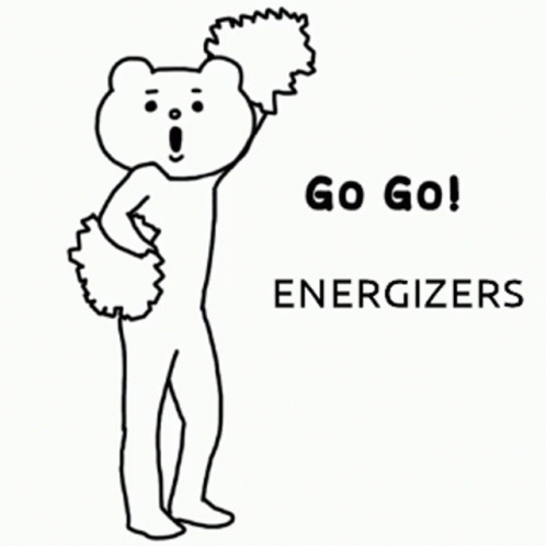 Black and White Teddy Bear Holding Pom Pom Saying Go Go Energizers