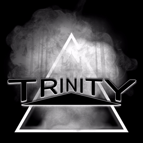 Black and White Trinity Logo With Smokey Background