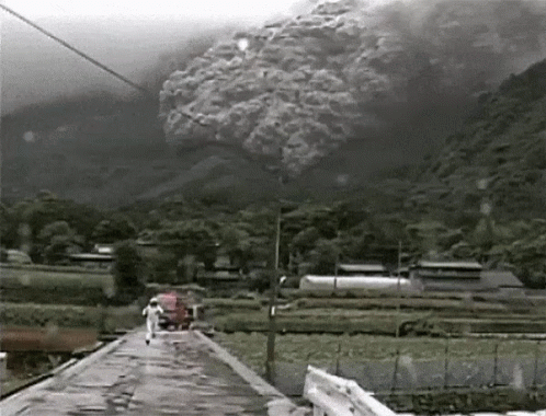 Black and White Volcano Eruption