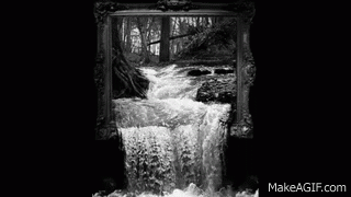 Black and White Waterfall Coming Out of Mirror