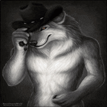 Black and White Wolf Wearing Hat