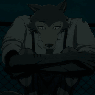 Black and White Wolf with White Shirt and Suspenders