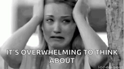 Black And White Woman Holding Head It's Overwhelming To Think About GIF