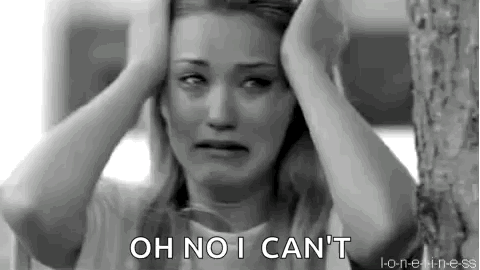 Black and White Woman Holding Head Saying Oh No I Can't