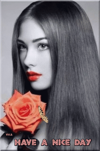 Black And White Woman Holding Red Rose Saying Have A Nice Day GIF