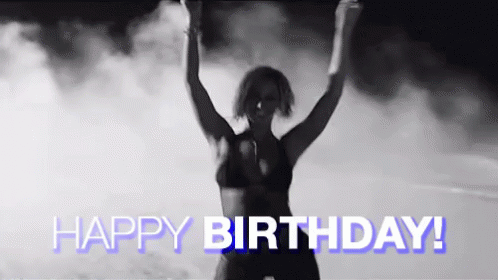 Black and White Woman in Bikini Arms Up Happy Birthday