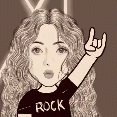 Black And White Woman In Rock Shirt Making Horn Sign GIF