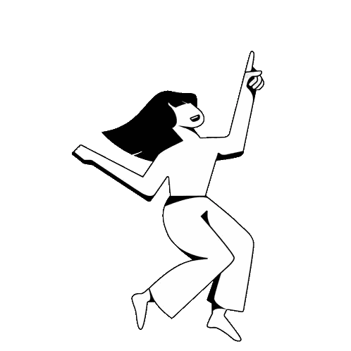 Black and White Woman Jumping and Pointing Up