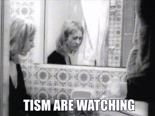 Black and White Woman Looking in Mirror Tism Are Watching