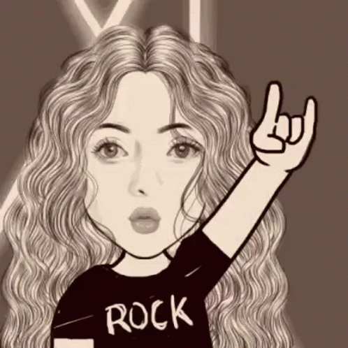 Black And White Woman Making Horn Sign In Rock Shirt GIF