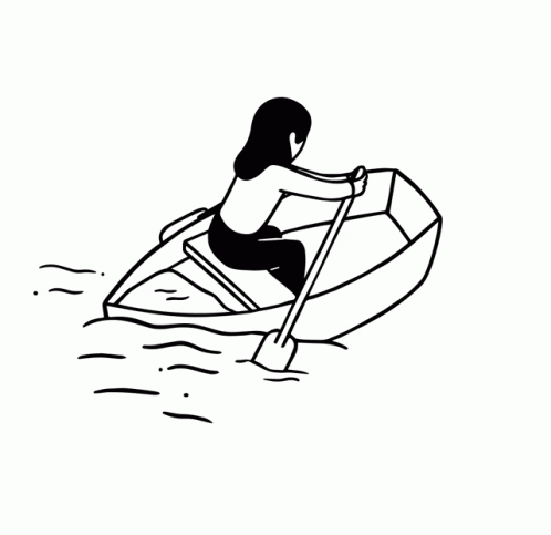 Black And White Woman Rowing Boat On River GIF