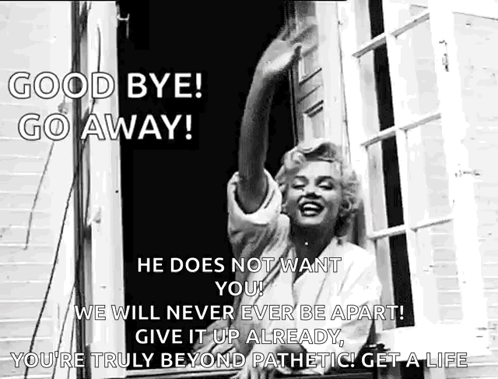 Black And White Woman Saying Good Bye Go Away At Window GIF