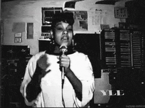 Black And White Woman Singing Into Microphone YL GIF