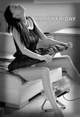 Black and White Woman Sitting on Couch Happy Friday