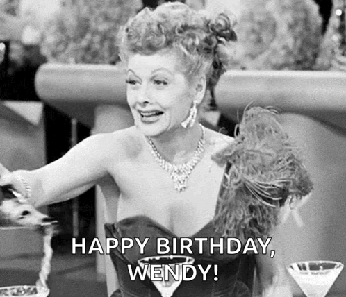 Black and White Woman With Martini Glass Happy Birthday Wendy
