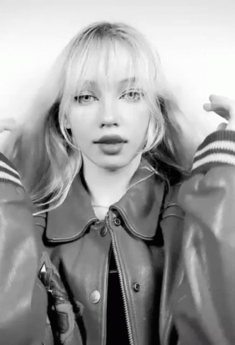 Black and White Young Woman in Leather Jacket