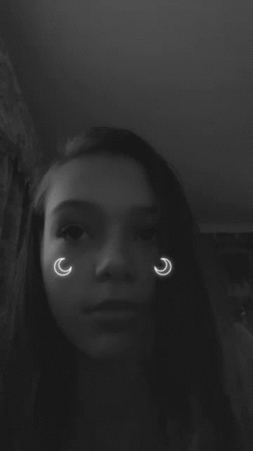 Black and White Young Woman With Crescent Moon
