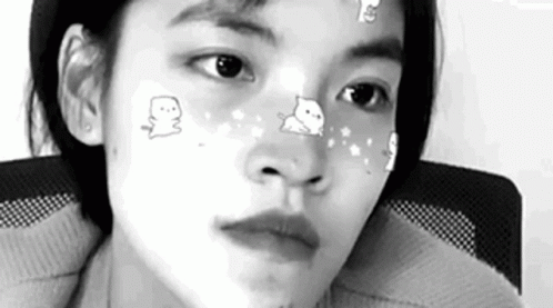 Black and White Young Woman with Stickers