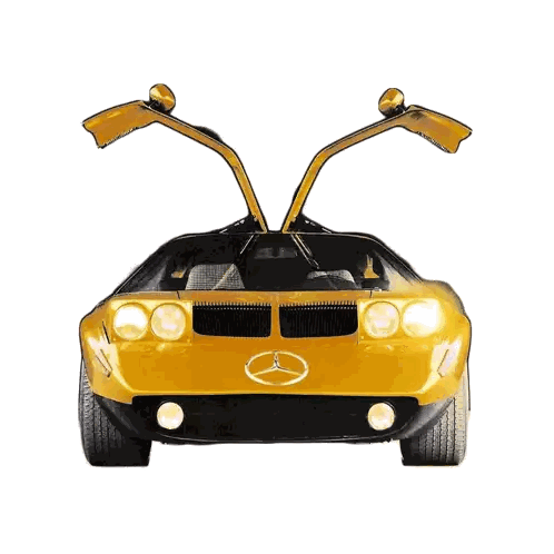 Black and Yellow Mercedes with Doors Open