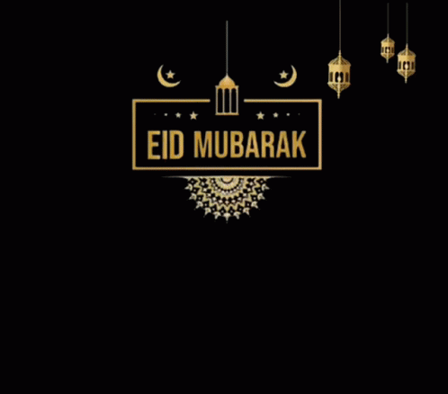 Black Background Gold Lanterns Eid Mubarak