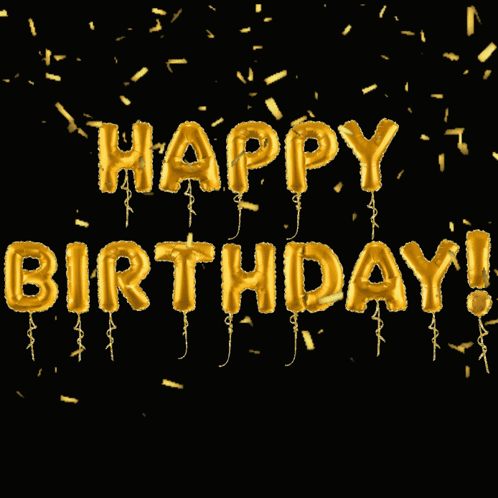Black Background With Gold Balloons Spelling Happy Birthday