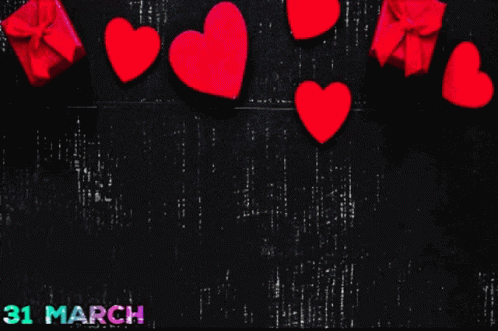 Black Background With Hearts and Gifts 31 March