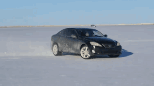 Black Car on Snowy Road