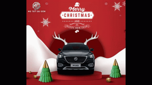 Black Car With Antlers Merry Christmas Happy New Year