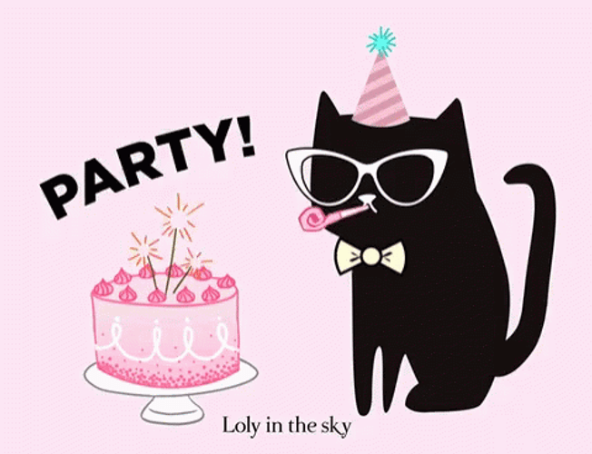 Black Cat Birthday Party Horn GIF