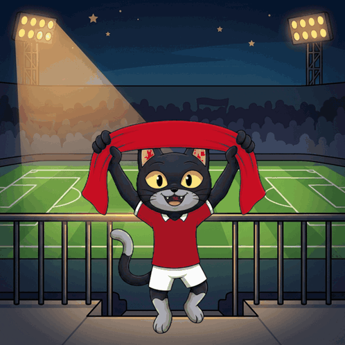 Black Cat in Red Shirt Holding Red Scarf