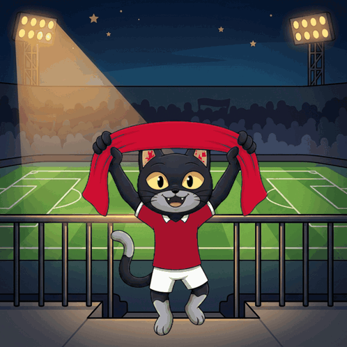 Black Cat In Red Shirt Holding Red Scarf GIF