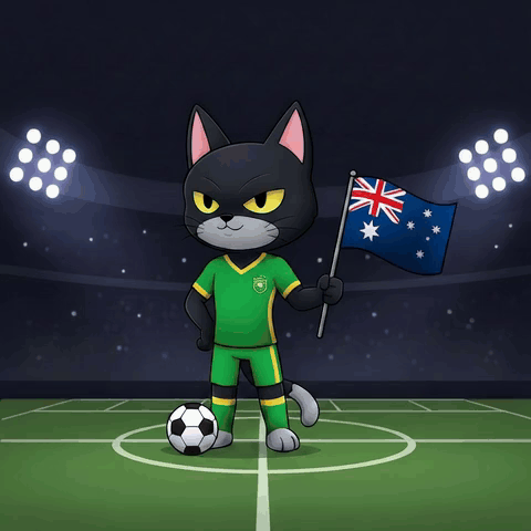 Black Cat in Soccer Uniform Holding Flag and Ball