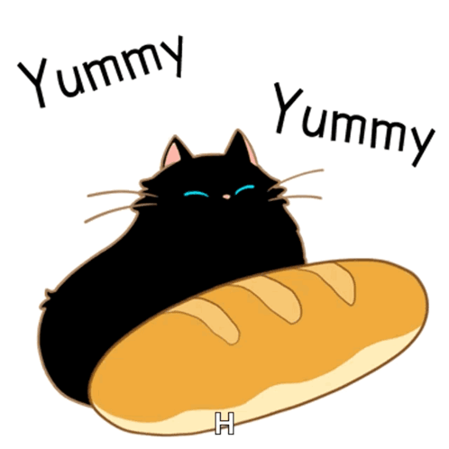 Black Cat Lying on Bread Yummy