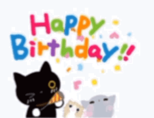 Black Cat Next To Two Cats Happy Birthday GIF