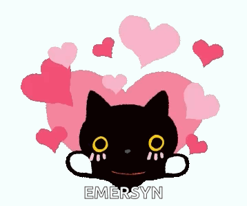 Black Cat Surrounded by Pink Hearts