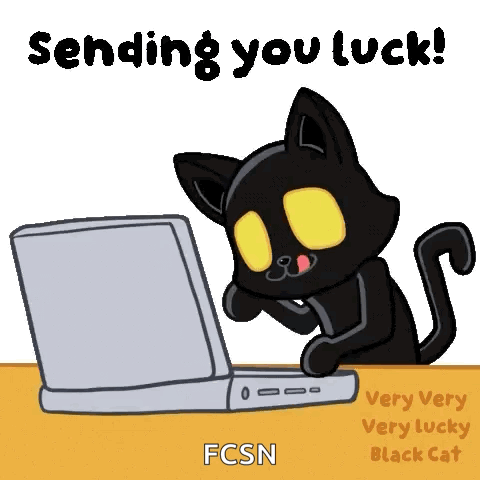Black Cat Typing on Laptop Sending You Luck